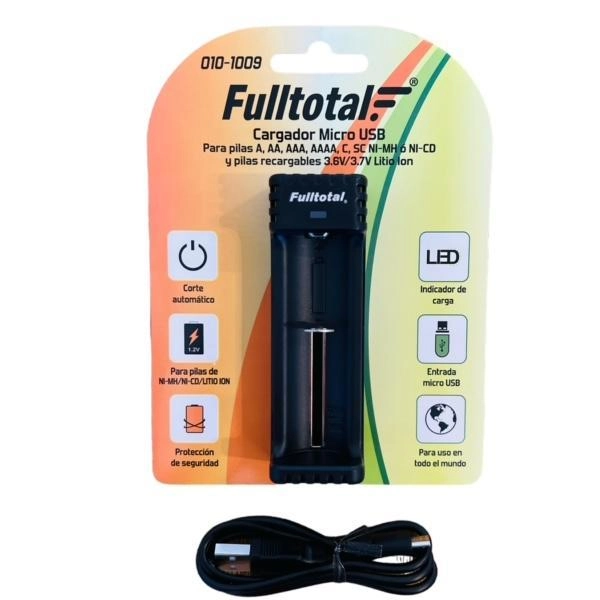 CARGADOR MICRO USB COMBINADO P/PILAS DE LITIO ION Y AA/AAA/AAAA/C 1 CANAL
