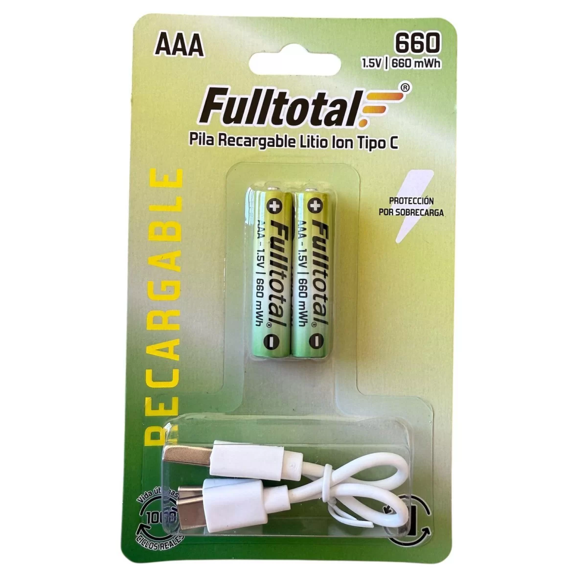 PILA AAA USB TIPO C RECARGABLE LITIO 660 MHA