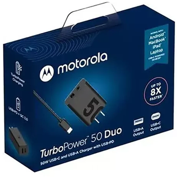 CARGADOR MOTOROLA 50 MC-506 TIPO C + USB 50W EN CAJA AZUL