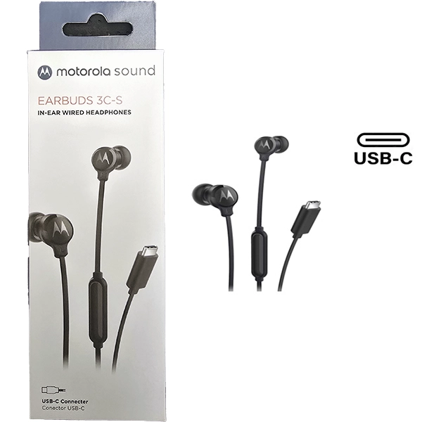 AURICULARES MOTOROLA EARBUDS TYPE C 3C-S NEGRO C/MICROFONO MANOS LIBRES