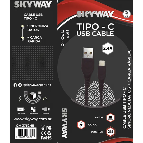 CABLE TIPOC A USB 2 M SKYWAY