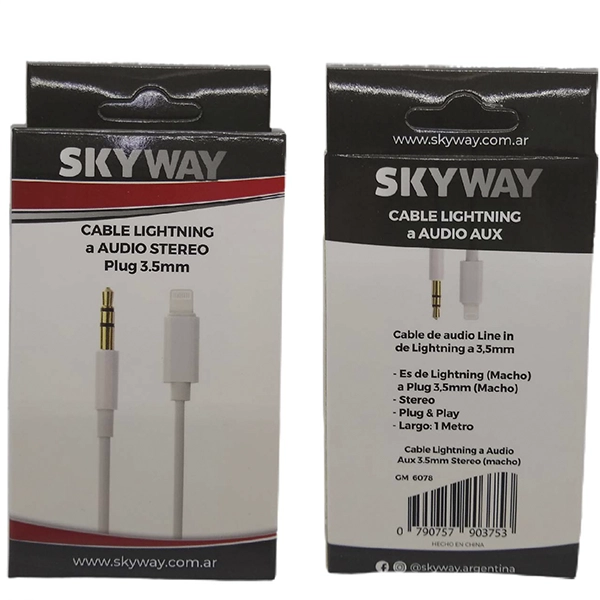 CABLE DE AUDIO LIGHTNING (APPLE) A3,5MM - M A M - ST - 1M