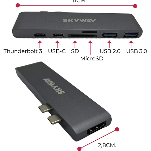 HUB 7 EN 1 TIPO C A 2 TIPO C, 1 TF SD, 2 USB 3.0 Y HDMI