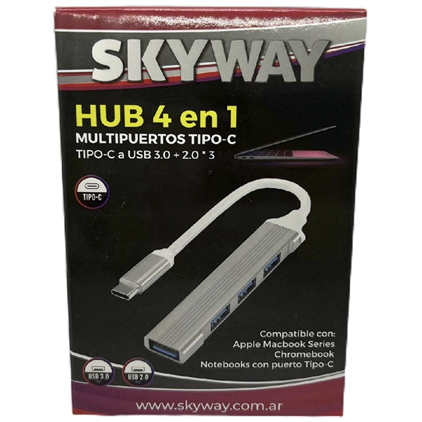 HUB USB 4 EN 1 - TIPO C A 4 PUERTOS USB 3.0