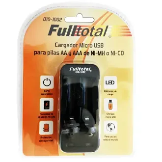 CARGADOR MICROUSB P/PILAS AA Y AAA 2 CANALES