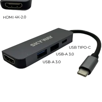 HUB 4 EN 1 TIPO C A HDMI 4K 2 USB 3.0 Y C